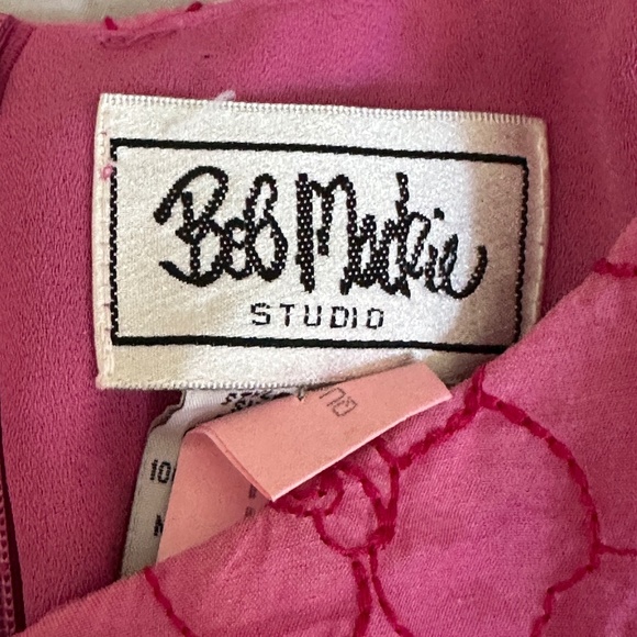 Bob Mackie Studio Silk Cotton Cap Sleeve Keyhole Swing Dress Floral Pink Size 10 - Picture 5 of 9